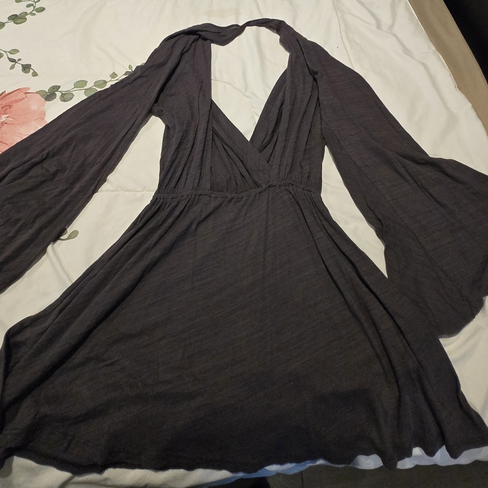 Blue Life Gray Bell Sleeve Plunge Sundress